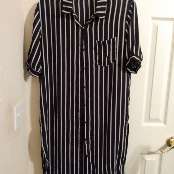 Tops - Black striped button down dress Size Small